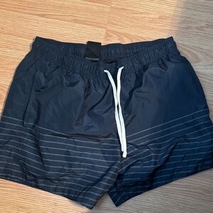Navy Striped Swim Trunks with Drawstring hm
